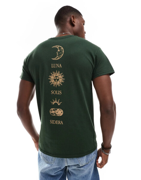 ASOS DESIGN t-shirt with celestial spine print in forest green