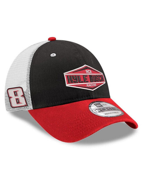 Men's Black/Red Kyle Busch 9FORTY Side Patch Trucker Adjustable Hat