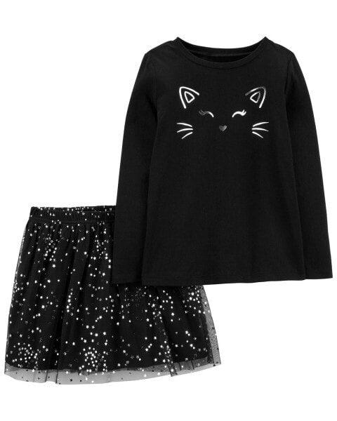 Kid 2-Piece Halloween Cat Tee & Tulle Skirt Set 8