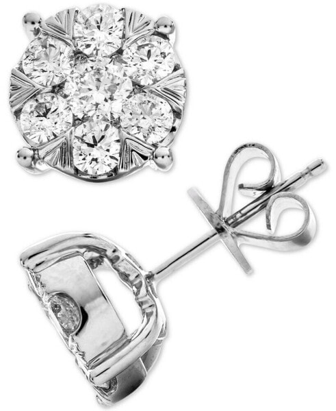 Diamond Cluster Stud Earrings (1-1/2 ct. t.w.) in 14k White Gold