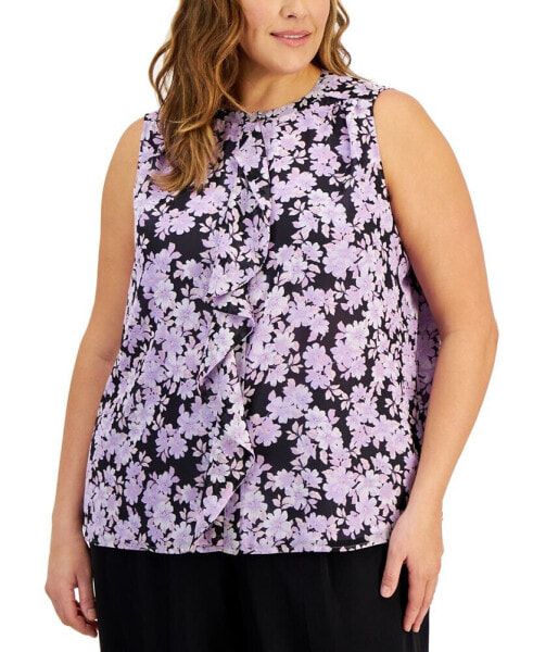 Plus Size Floral-Print Ruffled Blouse