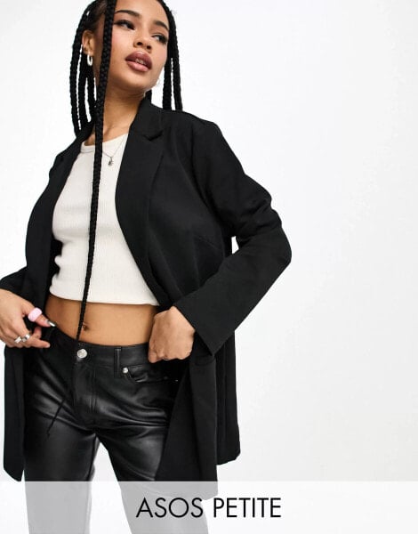 ASOS DESIGN Petite – Locker geschnittener Anzugblazer aus Jersey in Schwarz