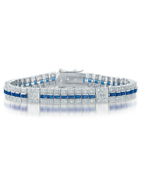 Sterling Silver Clear and Blue Cubic Zirocnia Stripe Bracelet