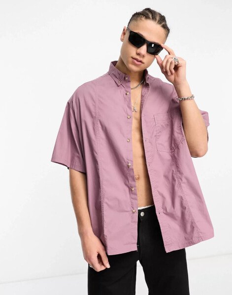 ASOS DESIGN – Kastiges Oversize-Hemd aus Popeline in verwaschenem Traubenlila