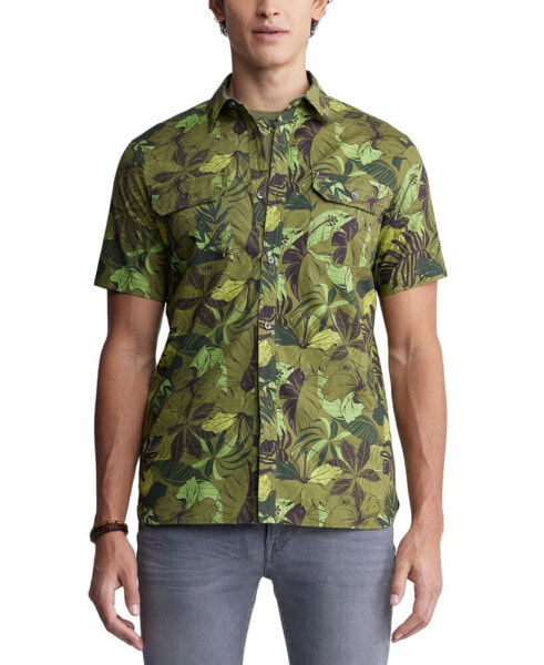 Men's Sayool Short Sleeve Button-Front Floral Print Shirt