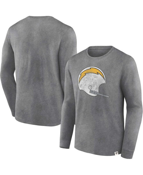 Men's Heather Charcoal Distressed Los Angeles Chargers Washed Primary Long Sleeve T-shirt