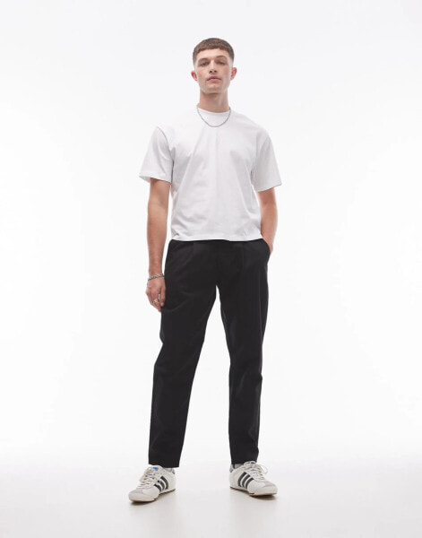 Topman twin pleat tapered trousers in black