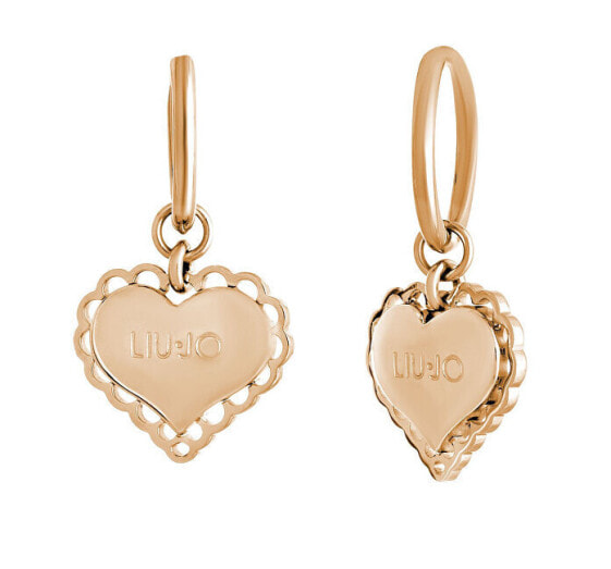 Pink gold-plated steel earrings with heart LJ1452