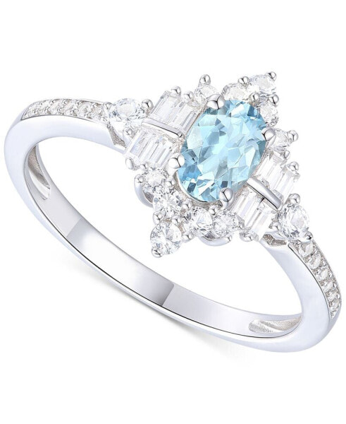 Кольцо Macy's Santa Maria Halo Aquamarine & Diamond White Gold.