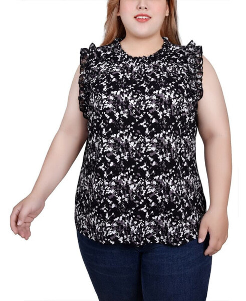 Plus Size Sleeveless Crepe Top with Chiffon Ruffles