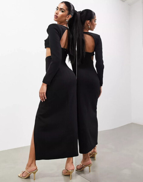 ASOS EDITION statement long sleeve square neck maxi dress in black