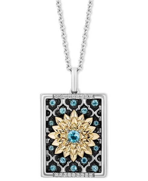 Swiss Blue Topaz (3/8 ct. t.w.) & Diamond (1/20 ct. t.w.) Jasmine Flower Pendant Necklace in 10k Gold, Sterling Silver & Black Rhodium-Plate, 16" + 2" extender