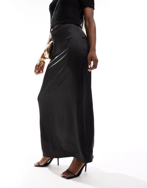 4th & Reckless satin back split maxi skirt in black