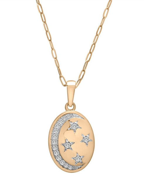 Diamond Moon & Stars Oval 18" Pendant Necklace (1/6 ct. t.w.) in 14k Gold, Created for Macy's