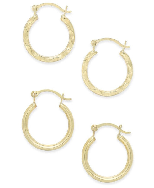 Duo Set of Small Round Hoop Earrings in 10k Gold