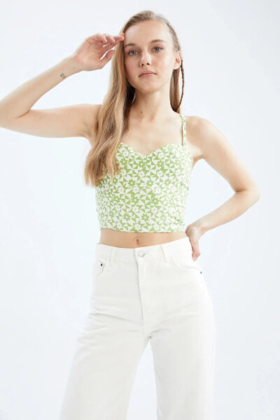 Askılı Çiçekli Crop Bluz Y8783az22sm