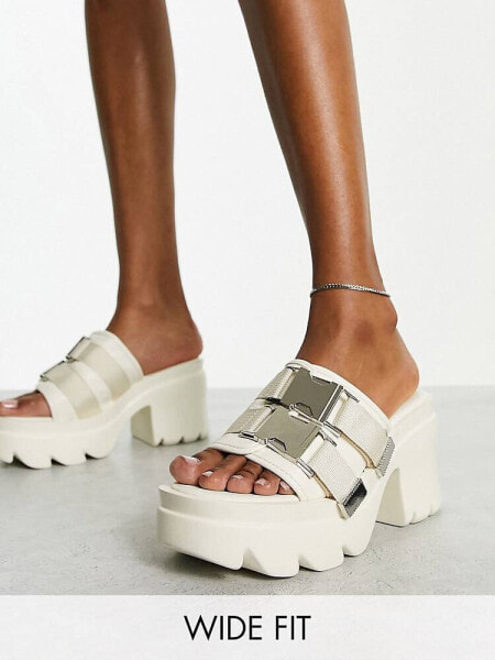 Public Desire Wide Fit Exclusive Oslo chunky heeled sandals in off white