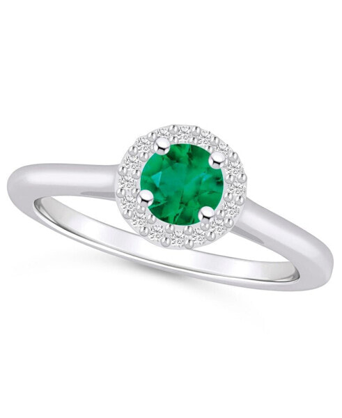 Emerald (1/2 ct. t.w.) & Diamond (1/10 ct. t.w.) Halo Ring in 14k Gold (Also in Ruby, Sapphire, & Pink Sapphire)