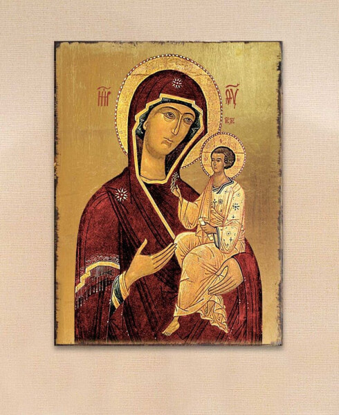 Virgin Mary Icon Gold-Tone Plated Wooden Block, 8" x 6"