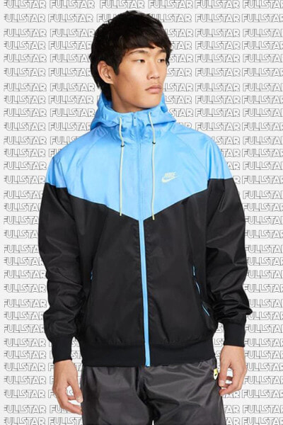 Олимпийка Nike Ветро защитная с капюшоном для мужчин Windrunner Full Zip Jacket Чёрно-синяя