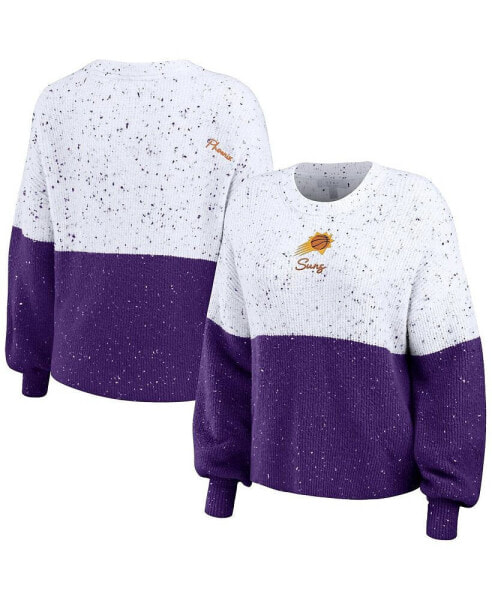 Women's White, Purple Phoenix Suns Color-Block Pullover Sweater