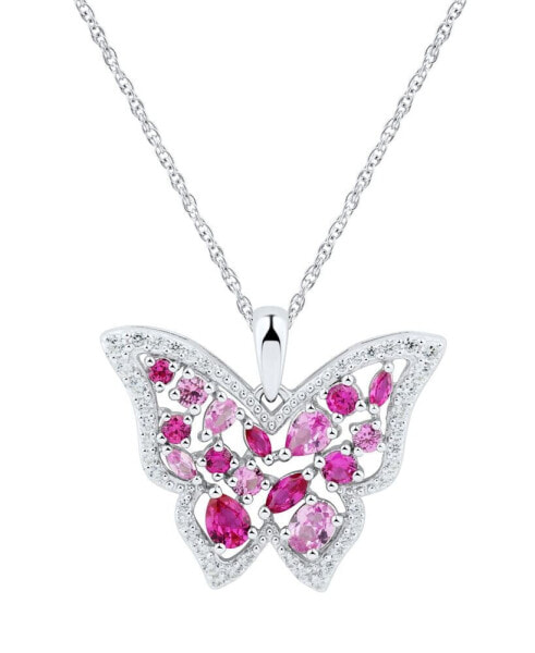 Macy's multi-Gemstone (1-1/6 ct. t.w.) & Cubic Zirconia Butterfly 18" Pendant Necklace in Sterling Silver