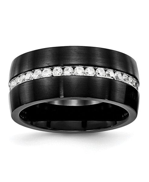 Stainless Steel Brushed Black IP-plated CZ 10mm Band Ring