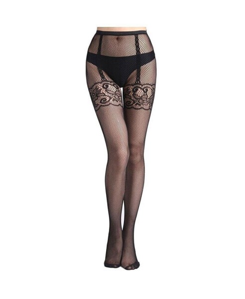 Women's Fishnet With Faux Garter Tight