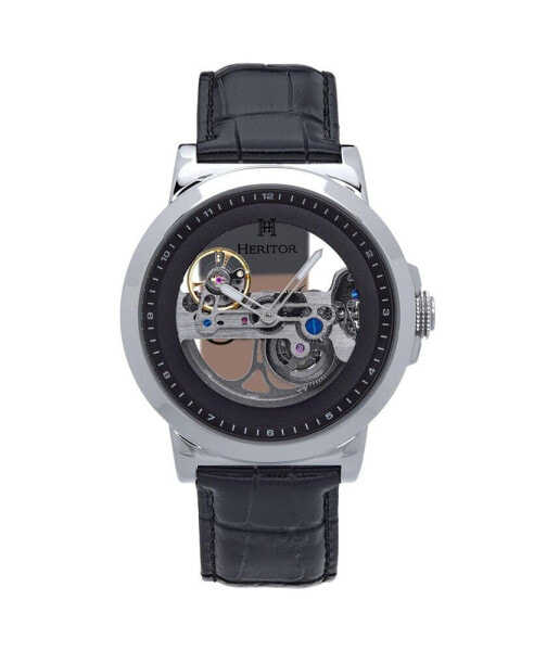Часы и аксессуары Heritor Automatic мужские Xander кожаные - серебро/черный, 45 мм