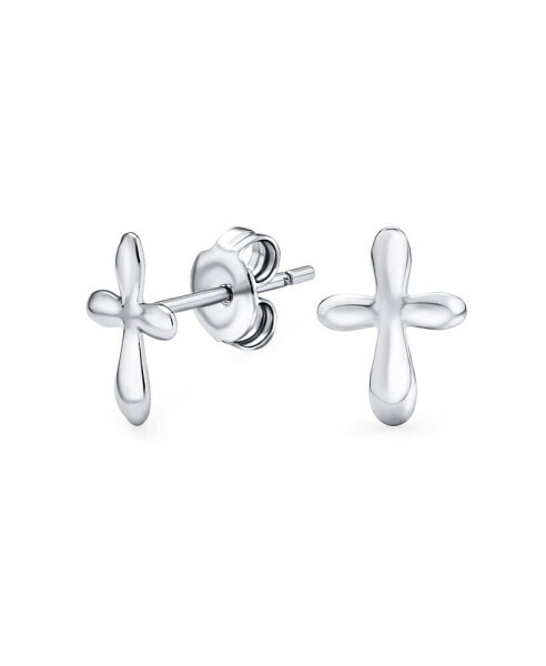 Delicate Simple Cross Stud Earrings: Minimalist Religious Jewelry for Women Teens, Communion Gift, Polished .925 Sterling Silver