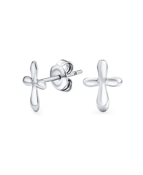 Delicate Simple Cross Stud Earrings: Minimalist Religious Jewelry For Women Communion Gift Sterling Silver