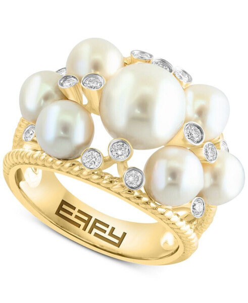 EFFY® Freshwater Pearl (5-8mm) & Diamond (1/4 ct. t.w.) Openwork Cluster Ring in 14k Gold