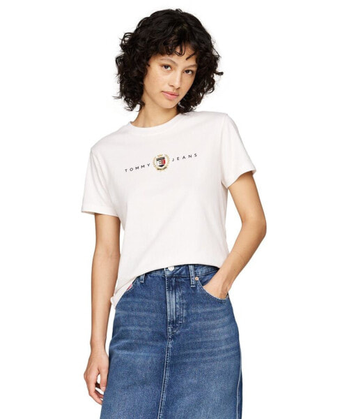 Women's Cotton Relaxed-Fit Crest-Logo T-Shirt