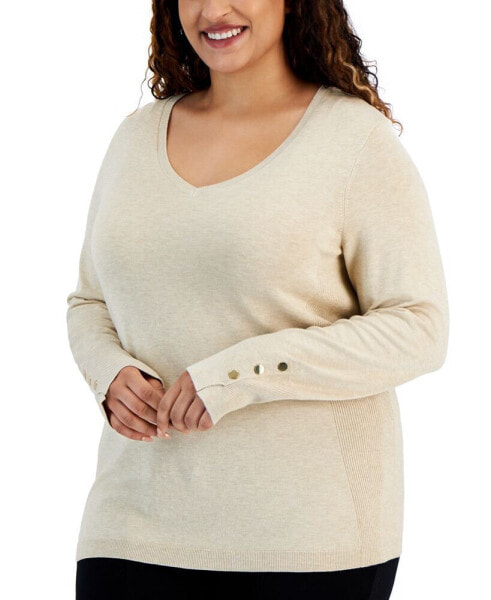 Plus Size Buttoned-Cuff Sweater, Created for Macy's