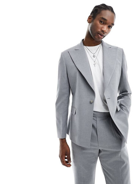 ASOS DESIGN slim suit jacket in light grey with 70's lapel