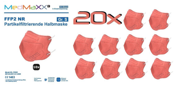 20x MedMaXX FFP2 NR Maske Größe S, auch für Kinder geeignet, CORAL