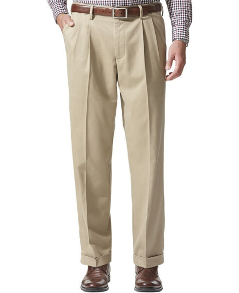 Men's Comfort Relaxed Pleated Cuffed Fit Khaki Stretch Pants