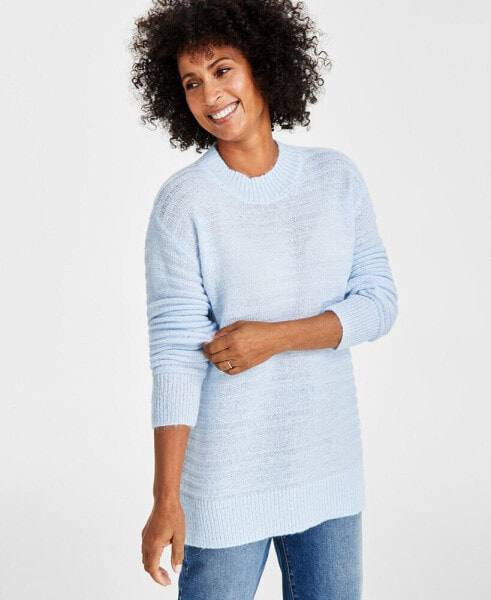Women's Textured Crewneck Tunic Sweater, Regular & Petite, Created for Macy's