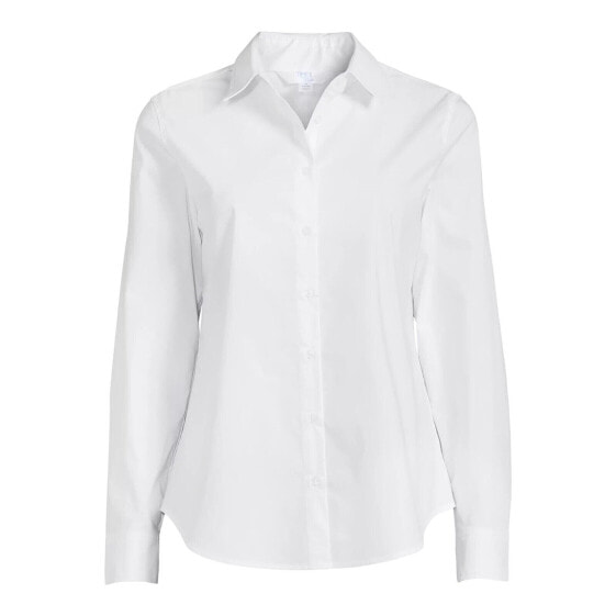 Time and Tru Button-Down Shirts Women's XS 0-2 White Long Sleeve Polyester Blend