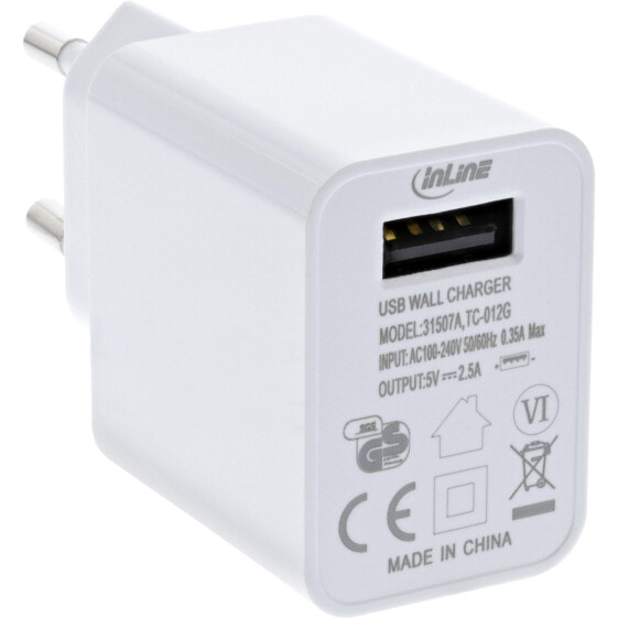 InLine USB Power Adapter Single - 100-240V to 5V/2.5A - white