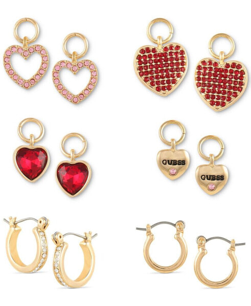 Gold-Tone 6-Pc. Set Crystal Interchangeable Heart Charm & Huggie Hoop Earrings