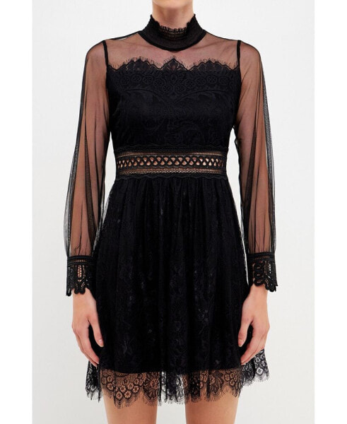 Women's Long Sleeve Lace Mini Dress