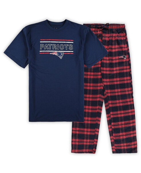 Men's Navy, Red Distressed New England Patriots Big and Tall Flannel Sleep Set