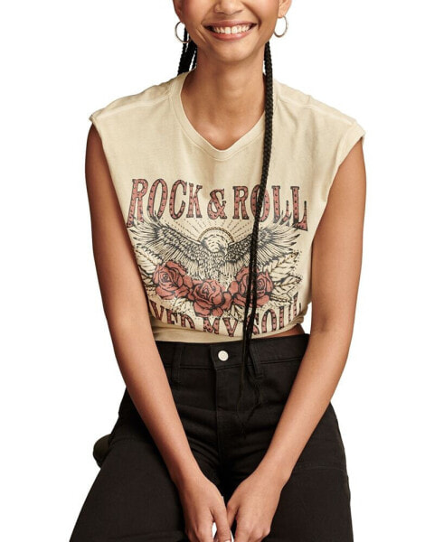 Women's Embellished Rock N Roll Saved My Soul Graphic Print Cotton T-Shirt