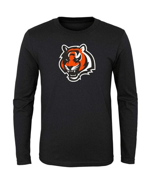 Big Boys and Girls Black Cincinnati Bengals Primary Logo Long Sleeve T-shirt