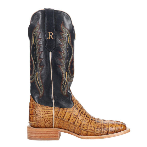 R. Watson Boots Hornback Caiman Tail Embroidered Croc Square Toe Cowboy Mens Si