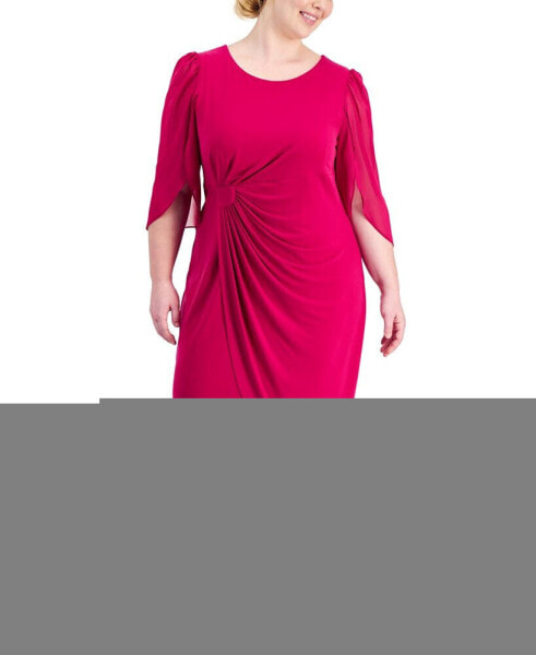 Plus Size Chiffon-Sleeve Sheath Dress