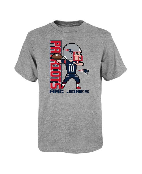Big Boys Mac Jones Heathered Gray New England Patriots Pixel Player 2.0 T-shirt