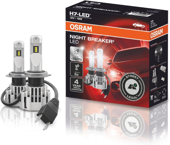 Osram Night Breaker LED H7 Gen 2, High and Low Beam with Road Legal, 12 V, up to 230% More Brightness