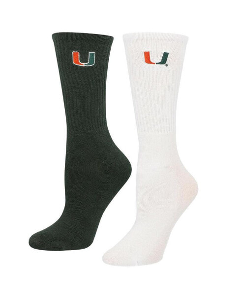 Women's Green, White Miami Hurricanes 2-Pack Quarter-Length Socks